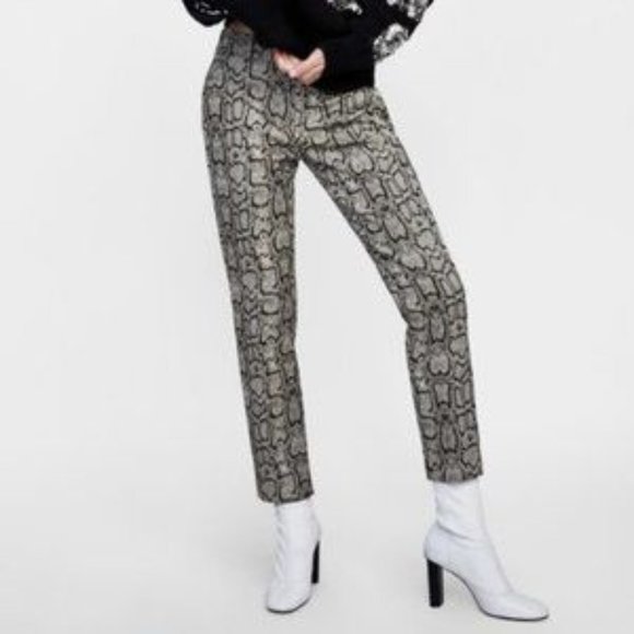 Zara Snakeskin Straight Ankle Pants - Beige Brown Size 10 - Picture 11 of 12